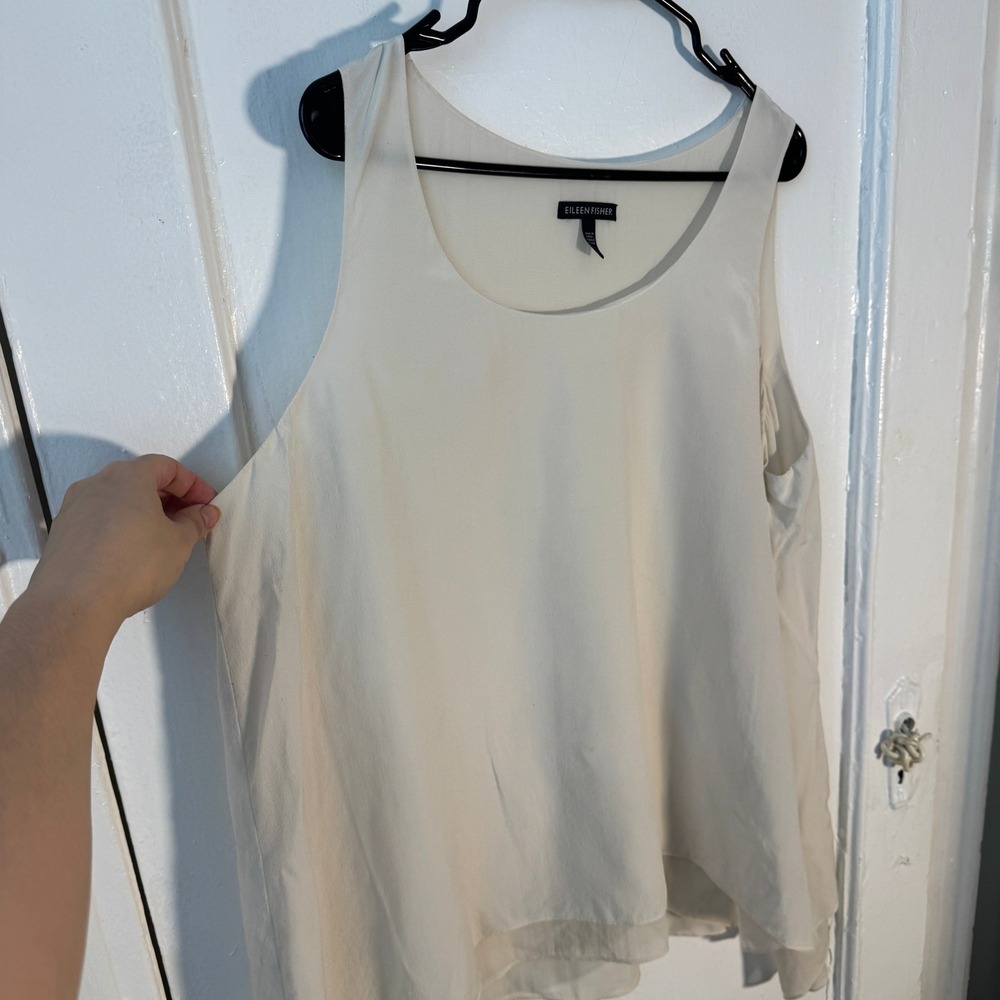Eileen Fisher Silk Tank Top Ivory Layered High Low XL Minimalist Quiet Luxury - Picture 4 of 11
